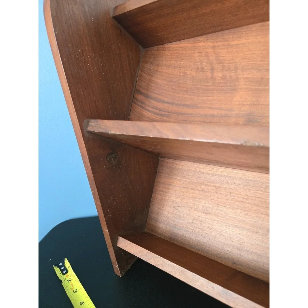 Vintage Solid Walnut 2 Shelf Bookshelf Angled Stand Rack 17